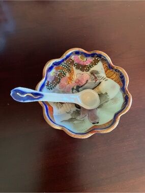 Vintage Geisha Salt Dish with spoon, Art Deco Era